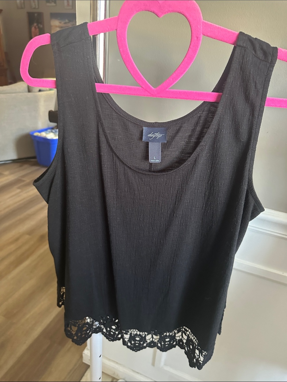 Daytrip Black Crochet-Hem Tank Top